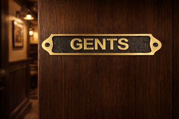 Classic Brass Gents Toilet Door Plaque With Black Finish, 2 of 7