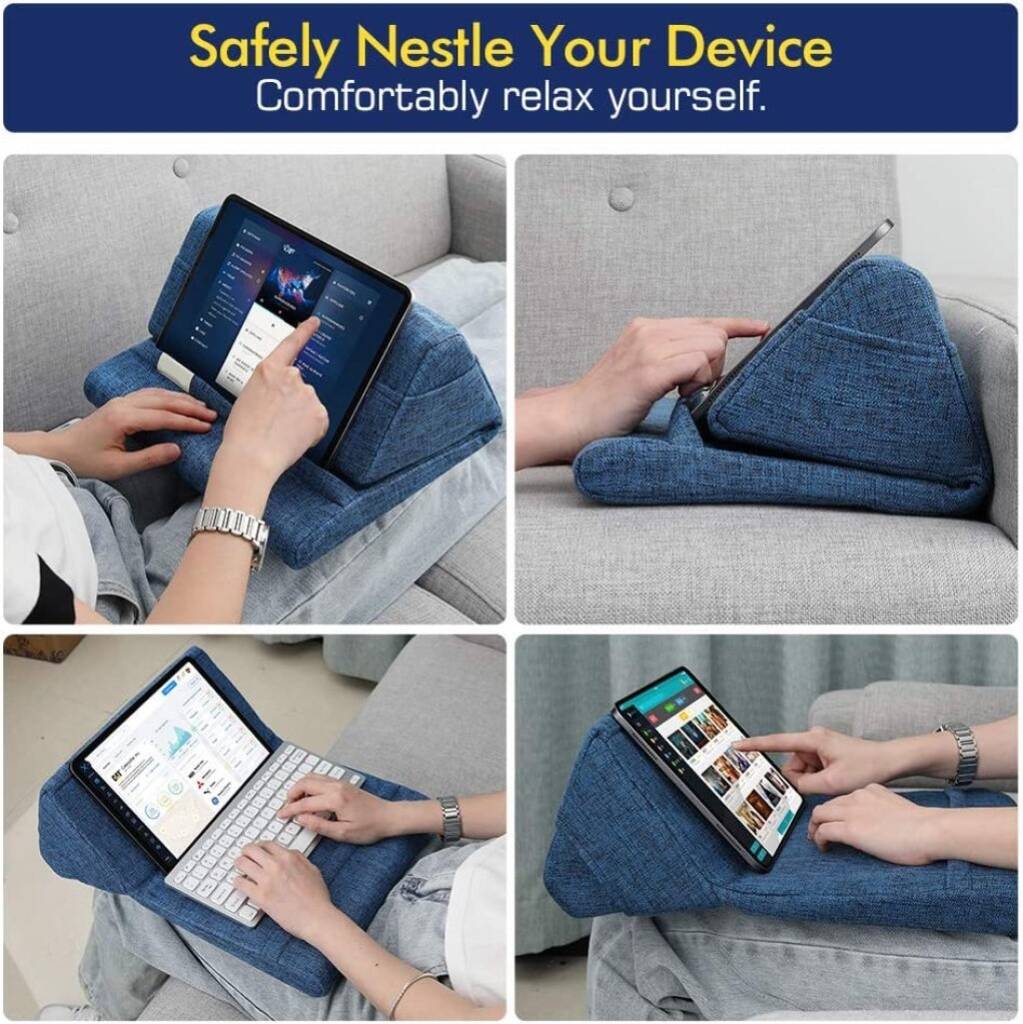 Adjustable Tablet Stand Pillow With Detachable Bowl - Compatible With 5-12.9" Devices, Pink