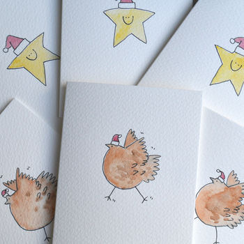 Pack Of Six Christmas Star And Chicken Cards, 2 of 3