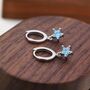 Sterling Silver Aqua Blue Cz Star Huggie Hoop Earrings, thumbnail 1 of 12
