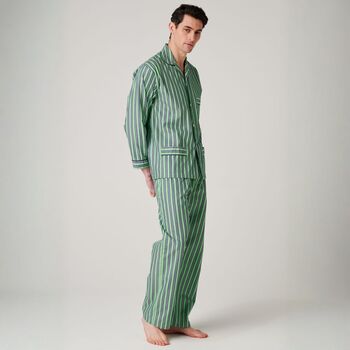 Men's 'Green Flash' Stripe Crisp Cotton Pyjama Set, 2 of 4