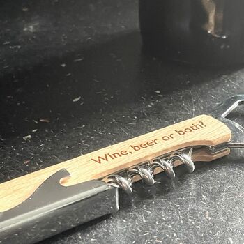 Personalised Wooden Corkscrew And Bottle Opener, 3 of 4