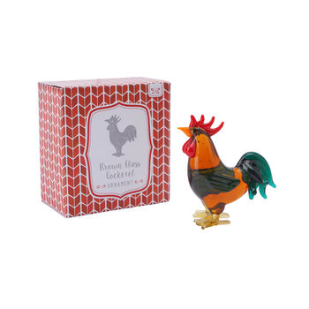 Artisan Glass Brown Cockerel Ornament With Gift Box, 2 of 4
