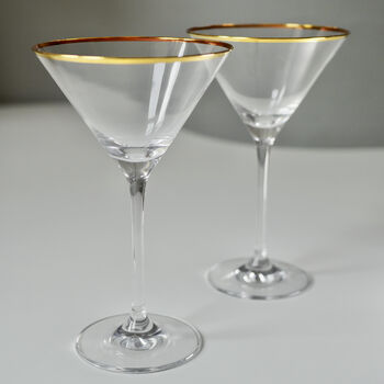Pair Of Bond Style, Gold Rimmed Cocktail Glasses, 2 of 8