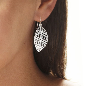 Sterling Silver Dangly Geometric Leaf Earrings, 4 of 7