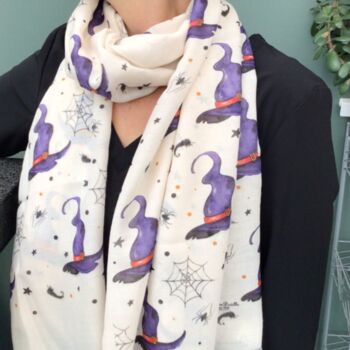 Halloween Witches Hats Print Scarf In Personalised Gift Box, 4 of 4