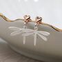 Silver Plated Dragonfly Earrings With Rose Gold Hearts, thumbnail 1 of 2