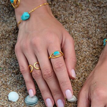 Aqua Swirl Elegance Turquoise Gold Wave Ring, 2 of 5