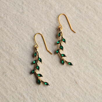 Emerald Green Leaf Branch Earrings, 5 of 9