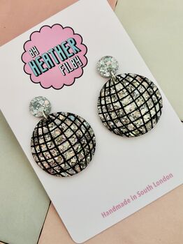 Disco Ball Glitter Statement Earrings / Sparkly Mirror Ball Gift / Festival Statement Jewellery / New Year's Eve Jewellery, 6 of 6