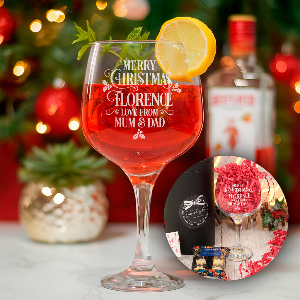 Merry Christmas Message Gin Glass With Chocolate Gift Boxed Set, 1 of 6