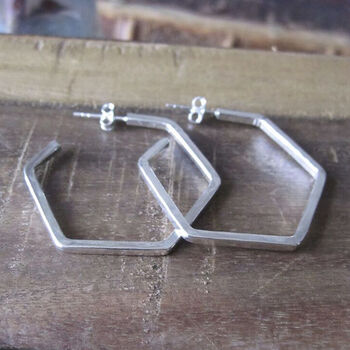 Silver Hexagon Earrings, 2 of 6