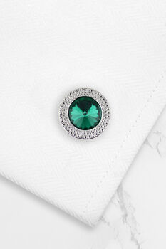 Jewel Double Cuff Shirt Cufflinks In Green And Silver, 2 of 2