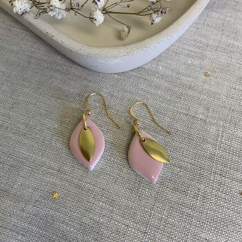 Pink Ceramic Leaf Earrings Gold Plated, 7 of 7