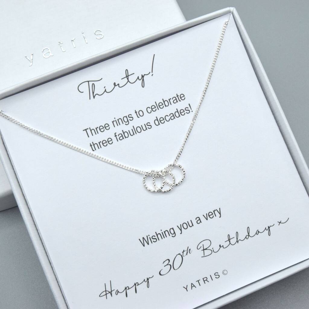 Sterling Silver Three Ring 30th Birthday Necklace, 1 of 2