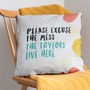 Personalised 'Excuse The Mess' Family Name Cushion, thumbnail 2 of 5