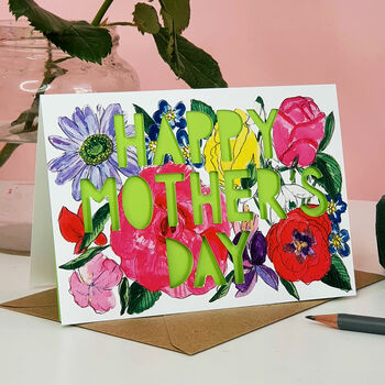 Happy Mother's Day Bright Floral Paper Cut Card, 3 of 4