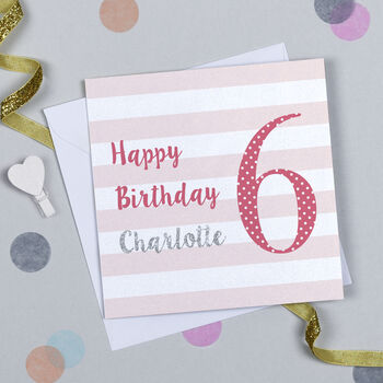 Candy Stripe 6th Birthday Card, 4 of 7