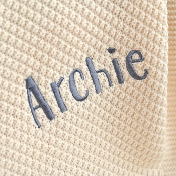 Personalised Ivory Knitted Baby Blanket With Pom Poms, 3 of 7