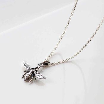 Sterling Silver Oxidised Honey Bee Necklace, 2 of 4