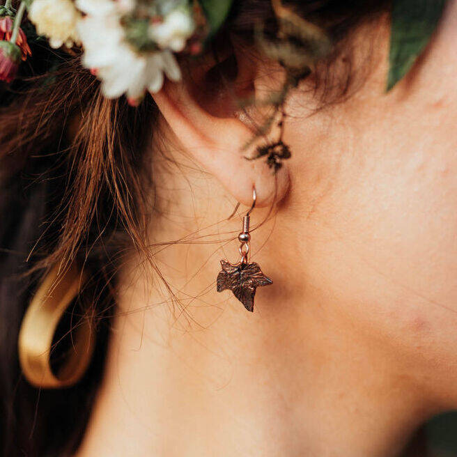 Tiny Hop Leaf Earrings, 1 of 9