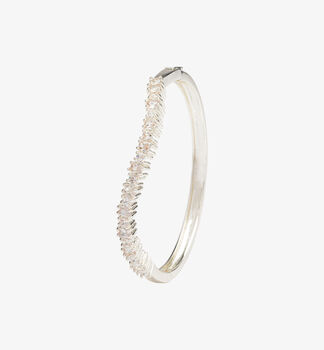 Nami 925 Sterling Silver Plated Cz Stone Wave Bangle, 3 of 5