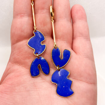 Royal Blue Abstract Statement Earrings, Clay And Resin, 8 of 10