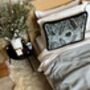 Modern, Oblong, Velvet, Ikat, Cushion With Black Silk Tassels Blue, Black And White Feather Design, thumbnail 5 of 6