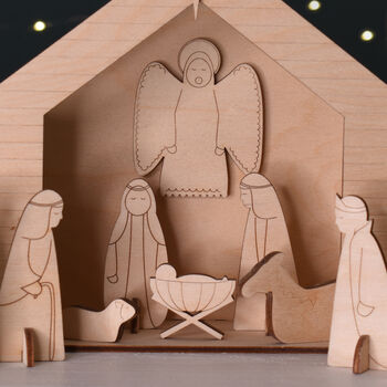 Wooden Scandi Style Christmas Craft Nativity Scene, 2 of 4