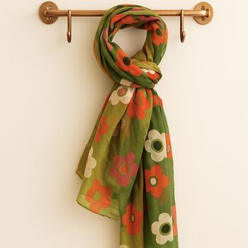 Olive Bold Petal Print Scarf, 2 of 5