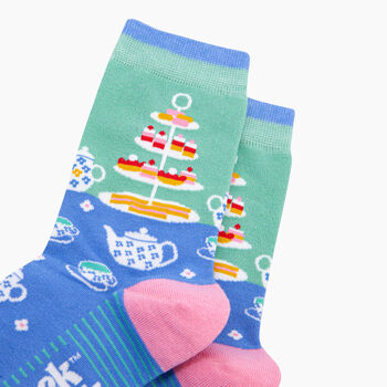 Afternoon High Tea Bamboo Socks In Mint/Blue, 2 of 4