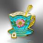 Not Your Cup Of Tea, Blue Flower Enamel Pin Badge, Cute Victorian Teacup Brooch, thumbnail 3 of 9