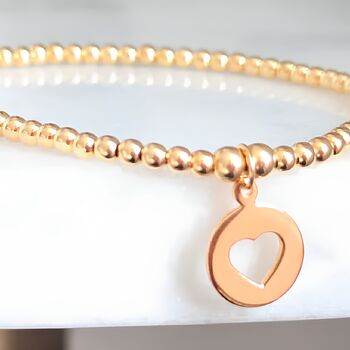 Gold Heart Charm Beaded Stretch Bracelet, 2 of 9