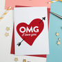 Omg Love Heart Card Anniversary / Valentines Card, thumbnail 1 of 2