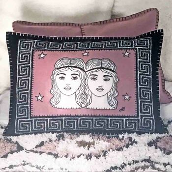 Gemini Hand Embroidered Zodiac Cushion, 3 of 3