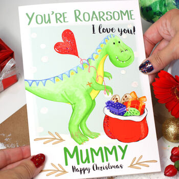Personalised Mummy Daddy Dinosaur Christmas Card, 6 of 8