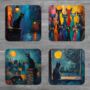 Mystic Felines Set Of Four Pu Leather Coasters, thumbnail 1 of 8