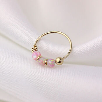 9ct Solid Yellow Gold Triple Opal Helix Nose Ring, 5 of 10