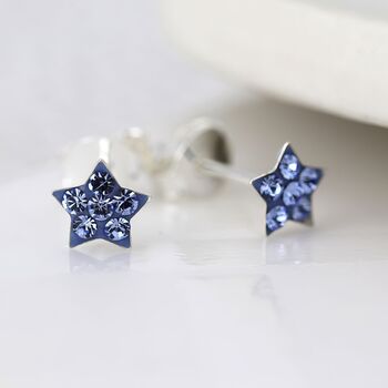 Sterling Silver Twinkling Blue Star Stud Earrings, 3 of 9