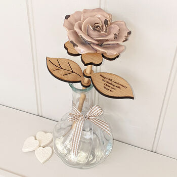 Pottery Ceramic And Wood Anniversary Rose In Vase, 8 of 8