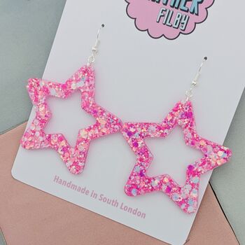 Sparkly Large Star Glitter Resin Statement Earrings, 6 of 8