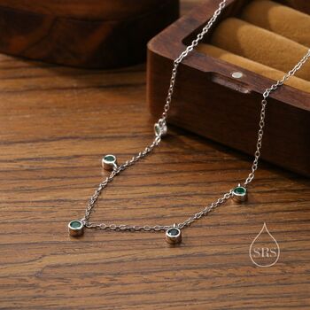 Sterling Silver Emerald Green Cz Charm Necklace, 2 of 10