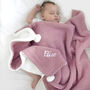 Personalised Dusty Pink Cable Knit Pom Pom Blanket, thumbnail 5 of 12