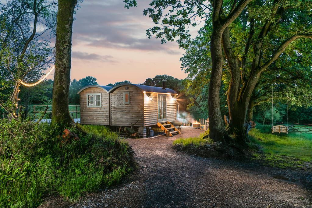 Book Shepherds Hut Spa accommodation at Glampio Gelli Glamping