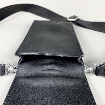 Black Leather Mini Cross Body Phone Bag, 9 of 10