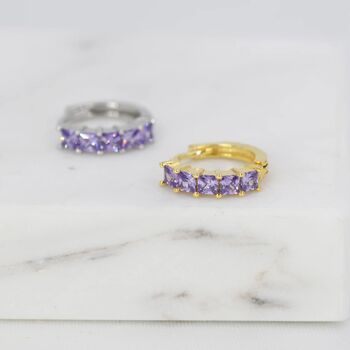 Minimalist Amethyst Purple Cz Huggie Hoop Earrings, 2 of 11