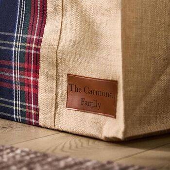 Personalised Natural Jute And Tartan Log Bag, 3 of 6