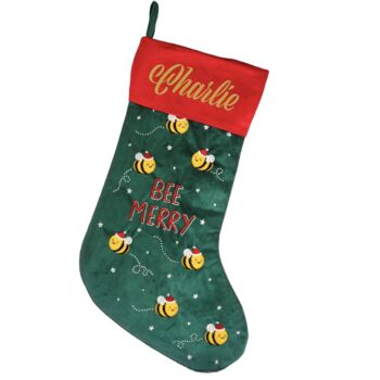 Personalised Embroidered Bee Merry Stocking, 4 of 4