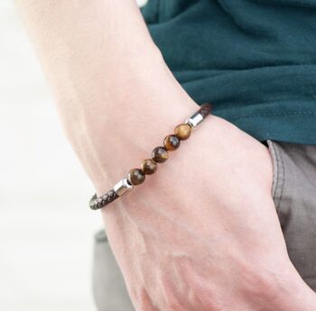 Personalised Mens Woven Tiger's Eye Bracelet, 3 of 6
