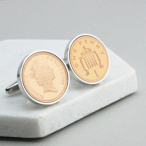 1979 British Half Pence Coins Hand Set in a Silver plate Setting Mens 40 Years birthday Gift Cuff Links by CUFFLINKS DIRECT